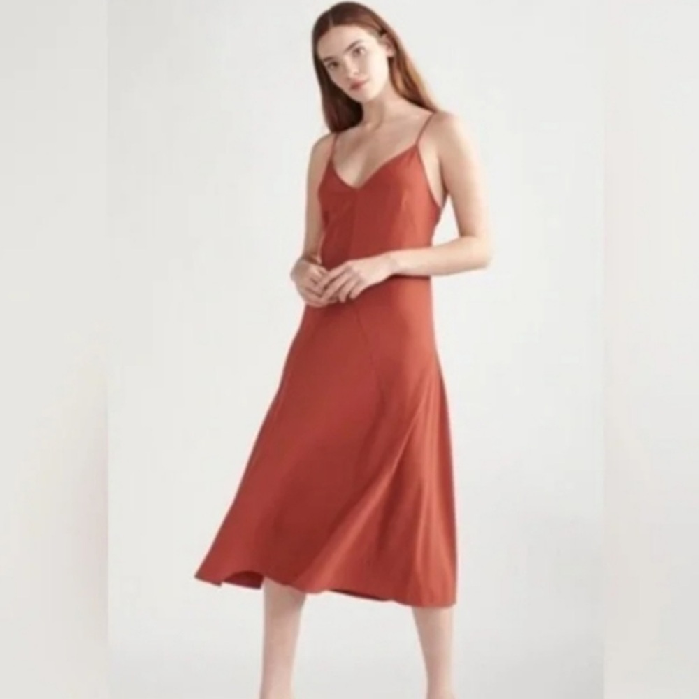 THAKOON Rust Orange V-Neck Scoop Back Midi A-Line Slip Dress Size 2